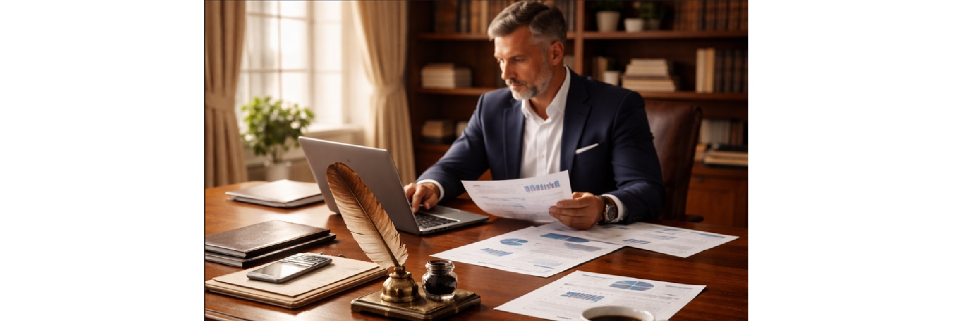 Small business owner reviewing financial reports to detect and prevent employee fraud